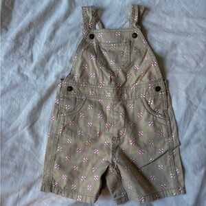 Vintage Kids Tan Overalls with Baseball Pattern